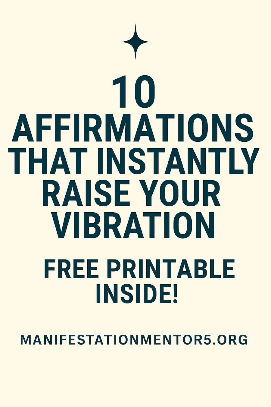 A digital graphic that says “Raise Your Vibration Fast” promoting free affirmation printables from ManifestationMentor5.org